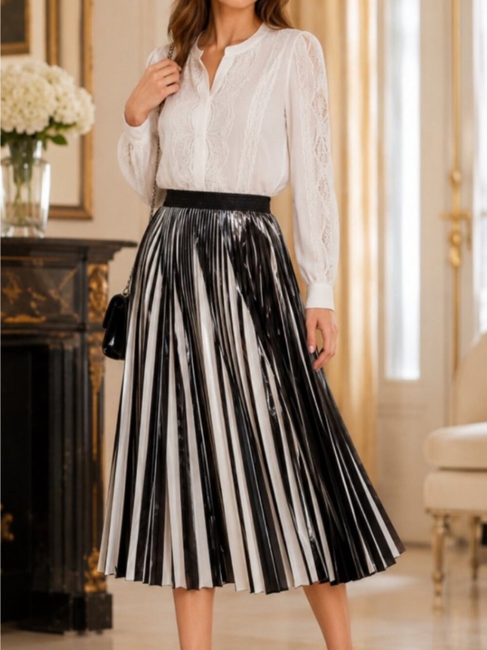 NWT ELIE TAHARI Pleated Midi Skirt Contrast - Picture 2 of 5